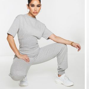 Plt shape Grey Corset Detail Short Sleeve Sweat Jumpsuit